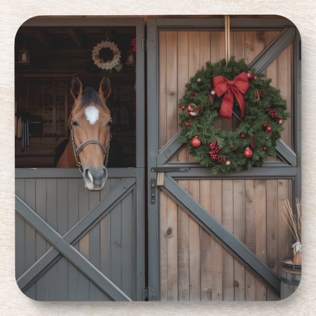 Christmas Equestrian Barn Coaster Getränkeuntersetzer (Vorderseite)