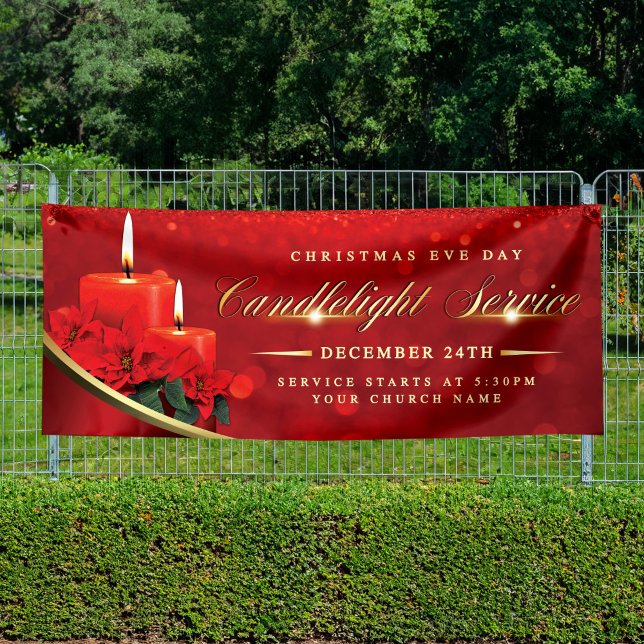 Christmas Eve Candlelight Poinsettia Red Church Banner (Von Creator hochgeladen)
