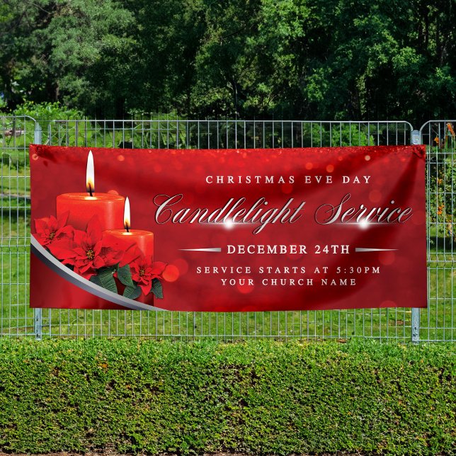 Christmas Eve Candlelight Poinsettia Red Church Banner (Von Creator hochgeladen)