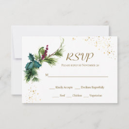 Christmas Evergreen Holly Winter Wedding RSVP Card Karte