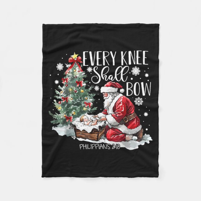 Christmas Every Knee Shall Bow Santa Nativity Scen Fleecedecke (Vorderseite)