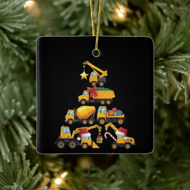 Christmas Excavator Construction Truck Tree Keramikornament (Baum)