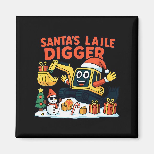 Christmas Excavator Santa Digger Funny Holiday  Magnet (Vorne)