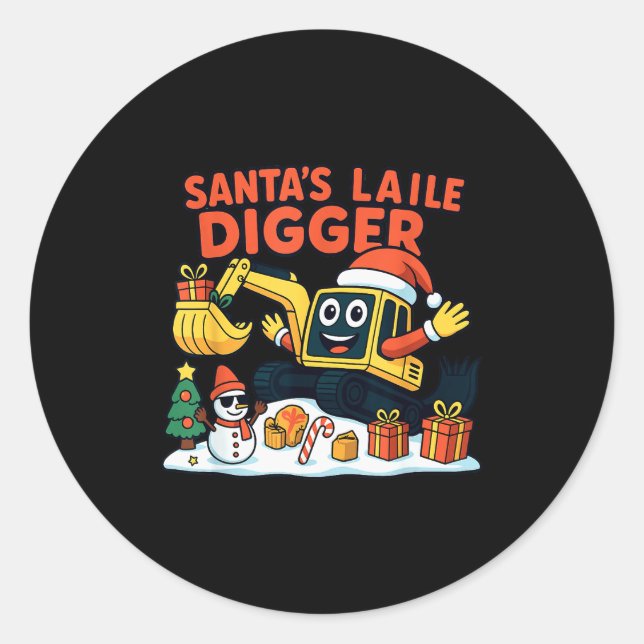 Christmas Excavator Santa Digger Funny Holiday  Runder Aufkleber (Vorderseite)
