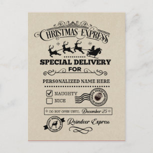 Christmas-Express-Sonderzustellung UNARTIGE Liste Feiertagspostkarte