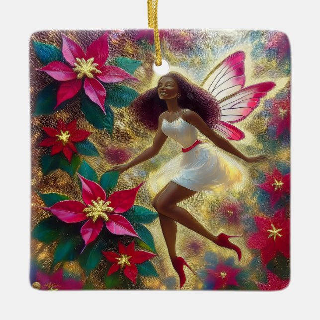 Christmas Fairy Collection - Auburn Natural Hair Keramikornament (Vorderseite)