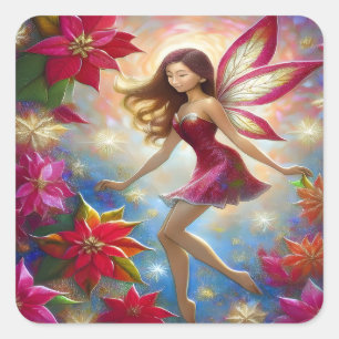 Christmas Fairy Collection - Reddish Brown Hair Quadratischer Aufkleber