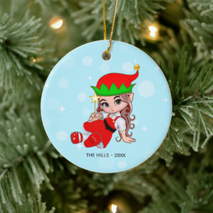Christmas Fairy Elf Holding a Star Keramik Ornament