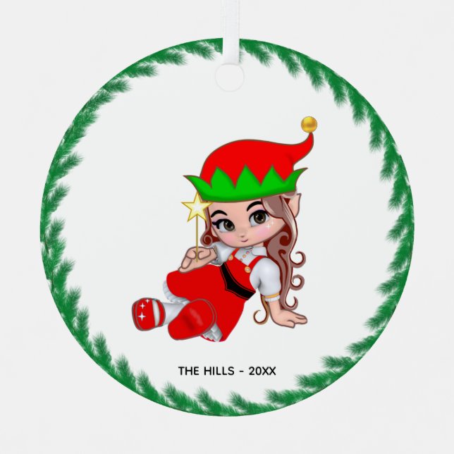 Christmas Fairy Elf Holding a Star Ornament Aus Metall (Vorderseite)