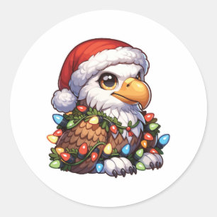 Christmas Fairy Lights Bald Eagle Runder Aufkleber