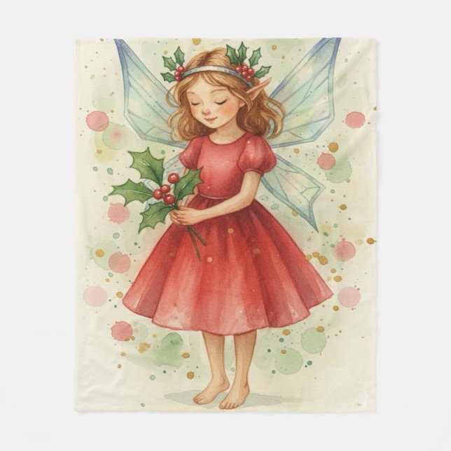Christmas Fairy Watercolor Art Holiday Fleecedecke (Vorderseite)