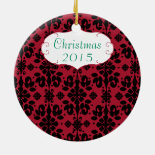 Christmas Family Foto Red Chandelier #4 Damask Keramikornament