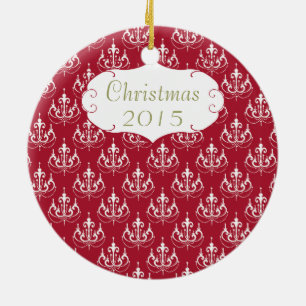 Christmas Family Foto Red Chandelier #5 Damask Keramikornament