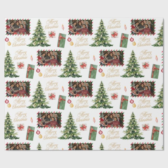 Christmas Family Frame Wrapping Paper Geschenkpapier (Flach)