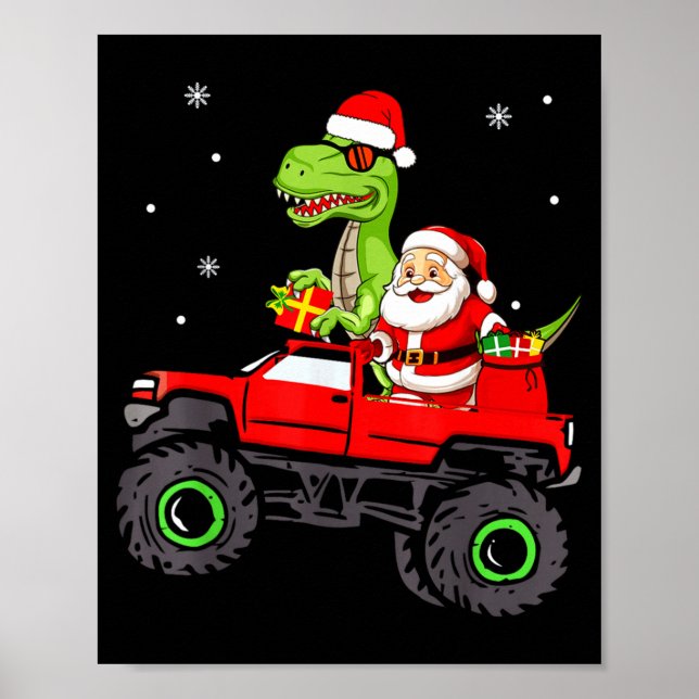 Christmas Family Matching Santa Truck Dinosaur Boy Poster (Vorne)