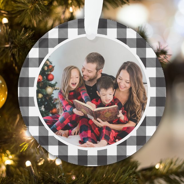 Christmas Family Photo Black and White Bufalo Ornament (Von Creator hochgeladen)