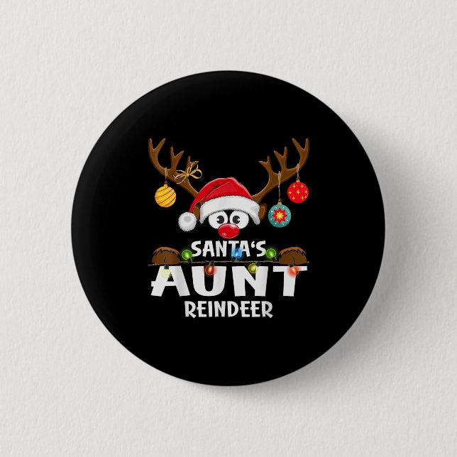 Christmas Family Santa's Aunt Reindeer Pajama  Button (Vorderseite)