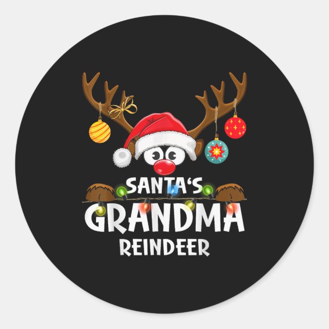 Christmas Family Santa's Grandma Reindeer Pajama  Runder Aufkleber (Vorderseite)