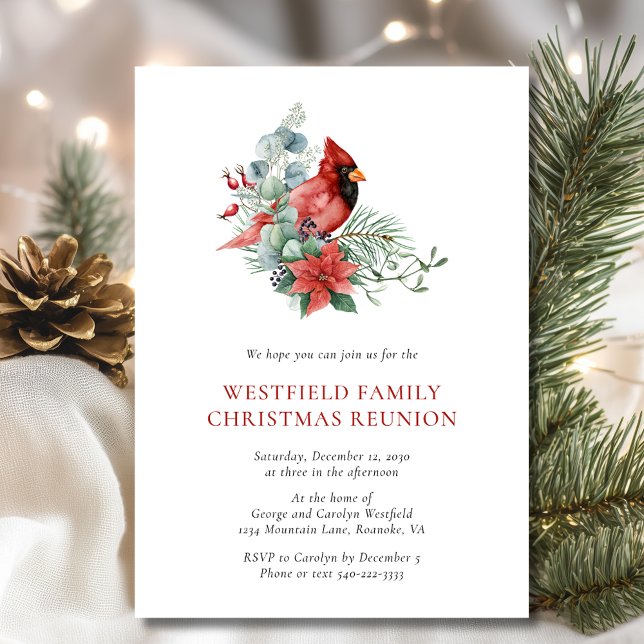 Christmas Family Wiedersehen Red Kardinal Partys Einladung (Christmas Family Reunion Red Cardinal Party Invitation)