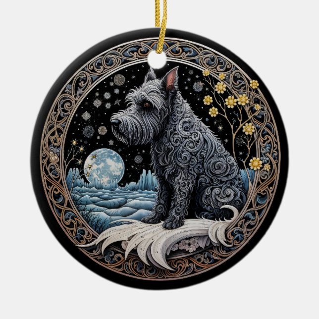 Christmas Fantasy Scottie Keramik Ornament (Vorne)