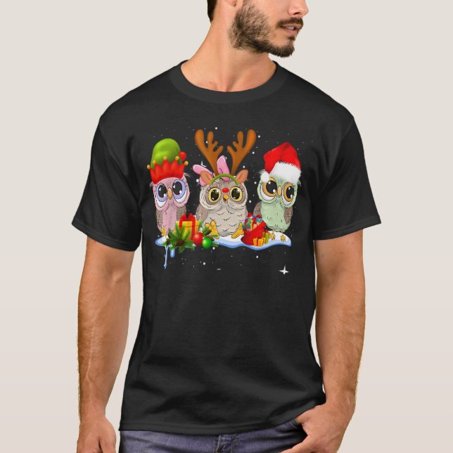 Christmas Farm Animals Owl Santa Hat Family Pajama T-Shirt (Vorderseite)