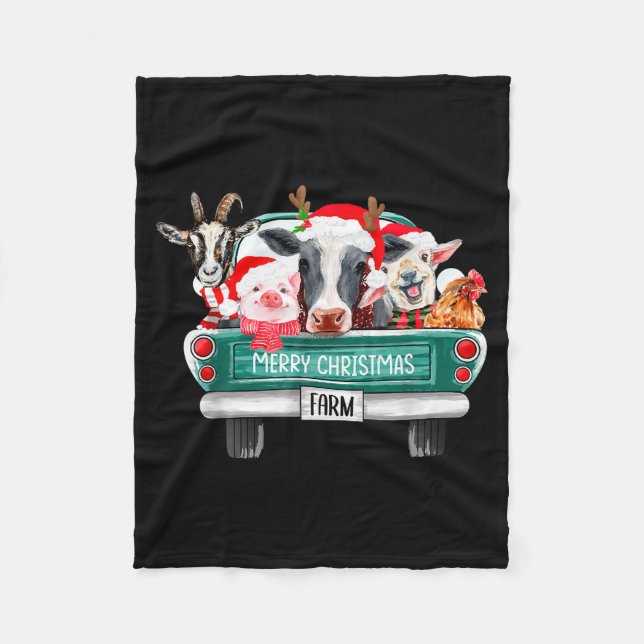 Christmas Farm Animals Truck Santa Hat Family Paja Fleecedecke (Vorderseite)
