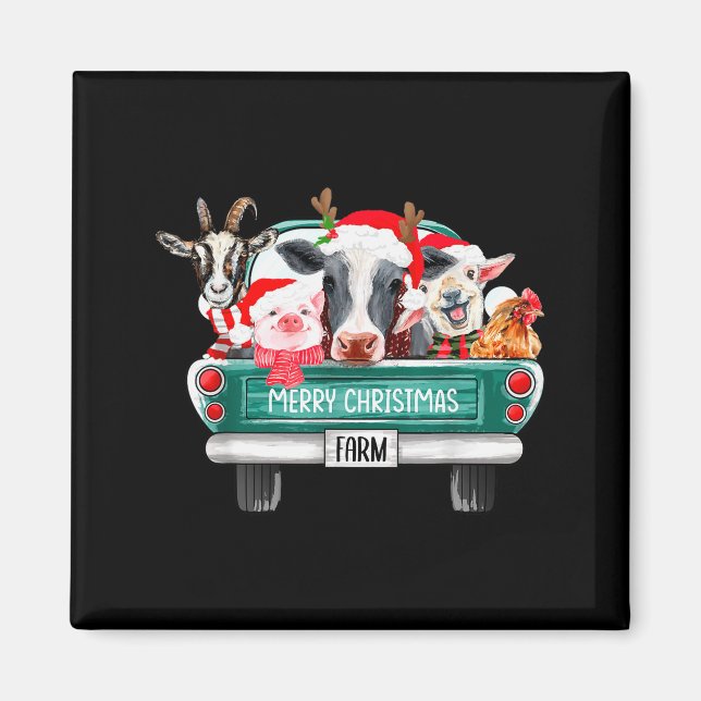 Christmas Farm Animals Truck Santa Hat Family Paja Magnet (Vorne)