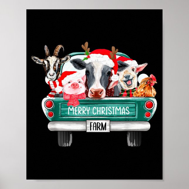 Christmas Farm Animals Truck Santa Hat Family Paja Poster (Vorne)