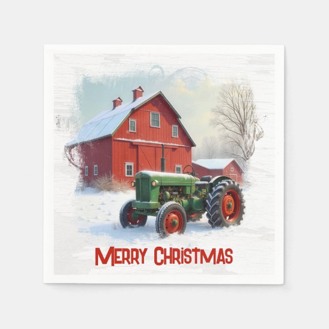 Christmas Farm Tractor and Red Barn Serviette (Vorderseite)