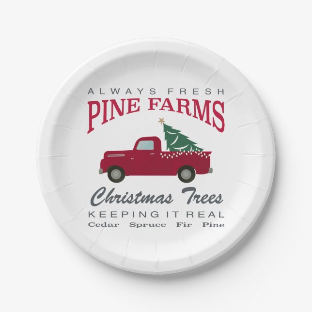 CHRISTMAS FARMHOUSE RED TRUCK PAPPTELLER (Vorderseite)