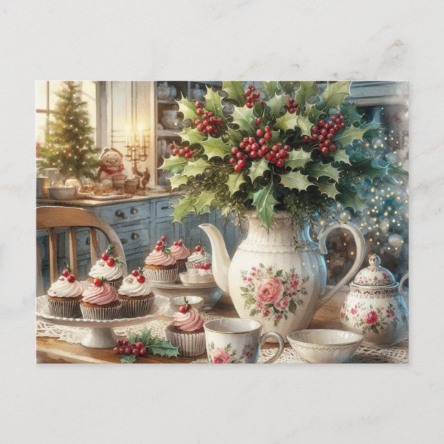 Christmas Farmhouse Tea Party Postcard Postkarte (Vorderseite)