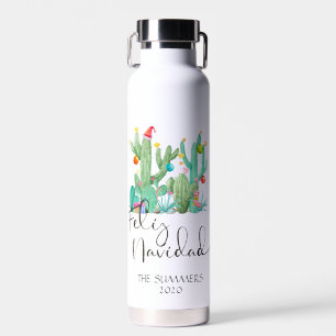 Christmas Feliz Navidad Cactus Watercolor Trinkflasche