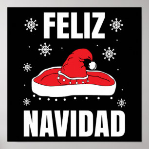 Christmas Feliz Navidad Santa Sombrero Funny Gesch Poster