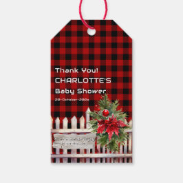 Christmas Fence Buffalo Plaid Baby Shower Geschenkanhänger