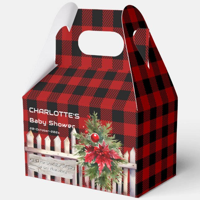 Christmas Fence Buffalo Plaid Baby Shower Geschenkschachtel (Vorderseite)