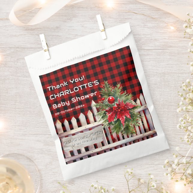 Christmas Fence Buffalo Plaid Baby Shower Geschenktütchen (Ausgeschnitten)
