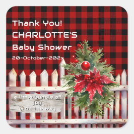 Christmas Fence Buffalo Plaid Baby Shower Quadratischer Aufkleber