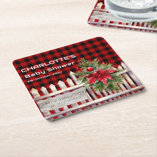 Christmas Fence Buffalo Plaid Baby Shower Rechteckiger Pappuntersetzer (angewinkelt)