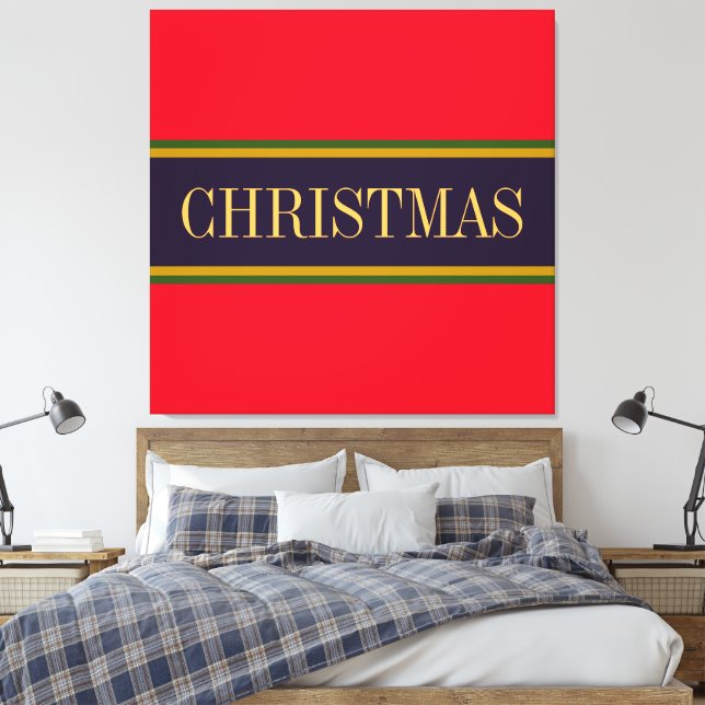 CHRISTMAS Festive Bold Bright Red Lila Stripes Leinwanddruck (Insitu (Schlafzimmer))