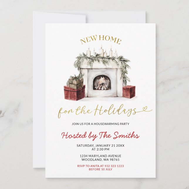Christmas Fireplace New Home For The Holidays Einladung (Vorderseite)