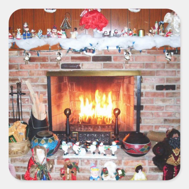 CHRISTMAS FIREPLACE QUADRATISCHER AUFKLEBER (Vorderseite)