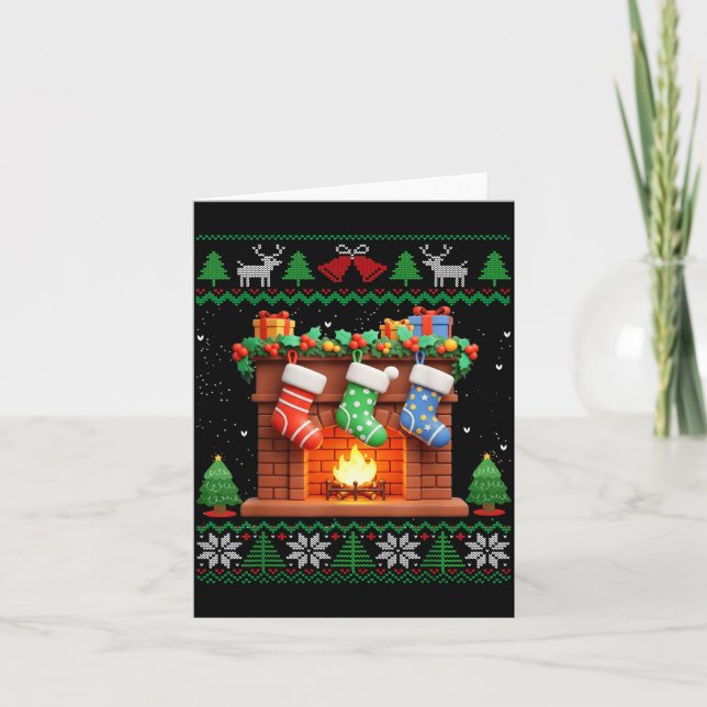 Christmas Fireplace Stockings Funny Ugly Christmas Karte (Vorderseite)