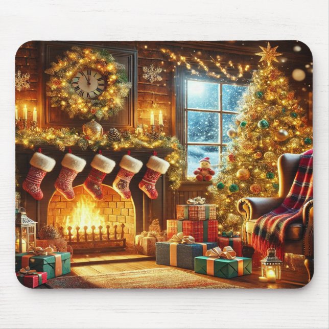 Christmas fireplace & tree in a winter wonderland  mousepad (Vorne)