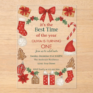 Christmas First Birthday Invitation | Festive Acryleinladungen