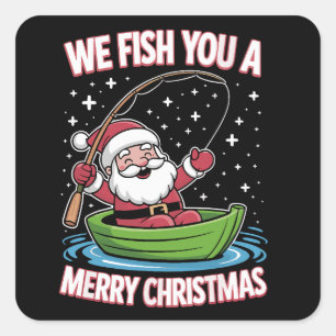 Christmas Fisherman Fishing Funny Cooler Weihnacht Quadratischer Aufkleber