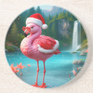Christmas Flamingo As Santa Claus-47475 Getränkeuntersetzer