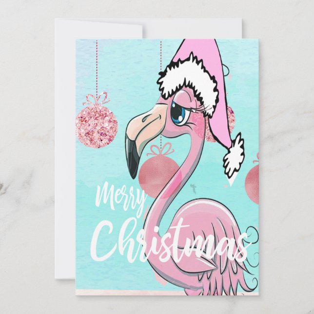 Christmas Flamingo Blue Pink Begrüßung Ankündigung (Vorderseite)