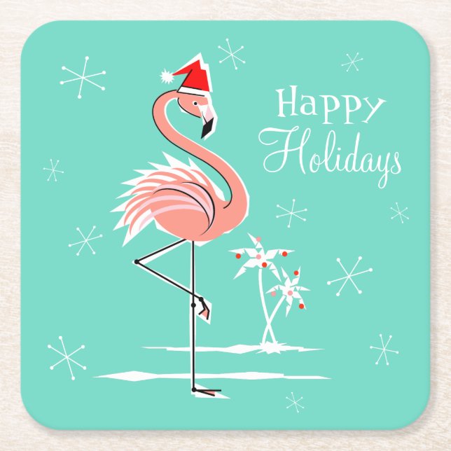Christmas Flamingo Happy Holidays Untersetzer Plat (Vorderseite)