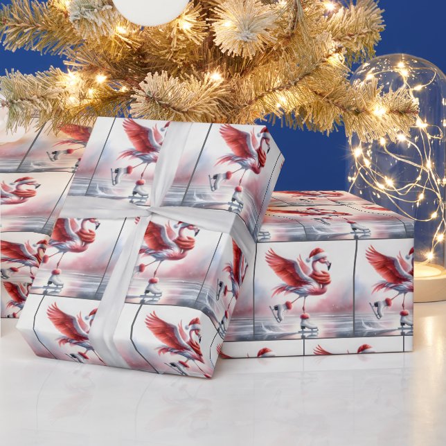 Christmas Flamingo Ice Skaten Geschenkpapier (Feiertage)