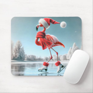 Christmas Flamingo Ice Skaten Mousepad